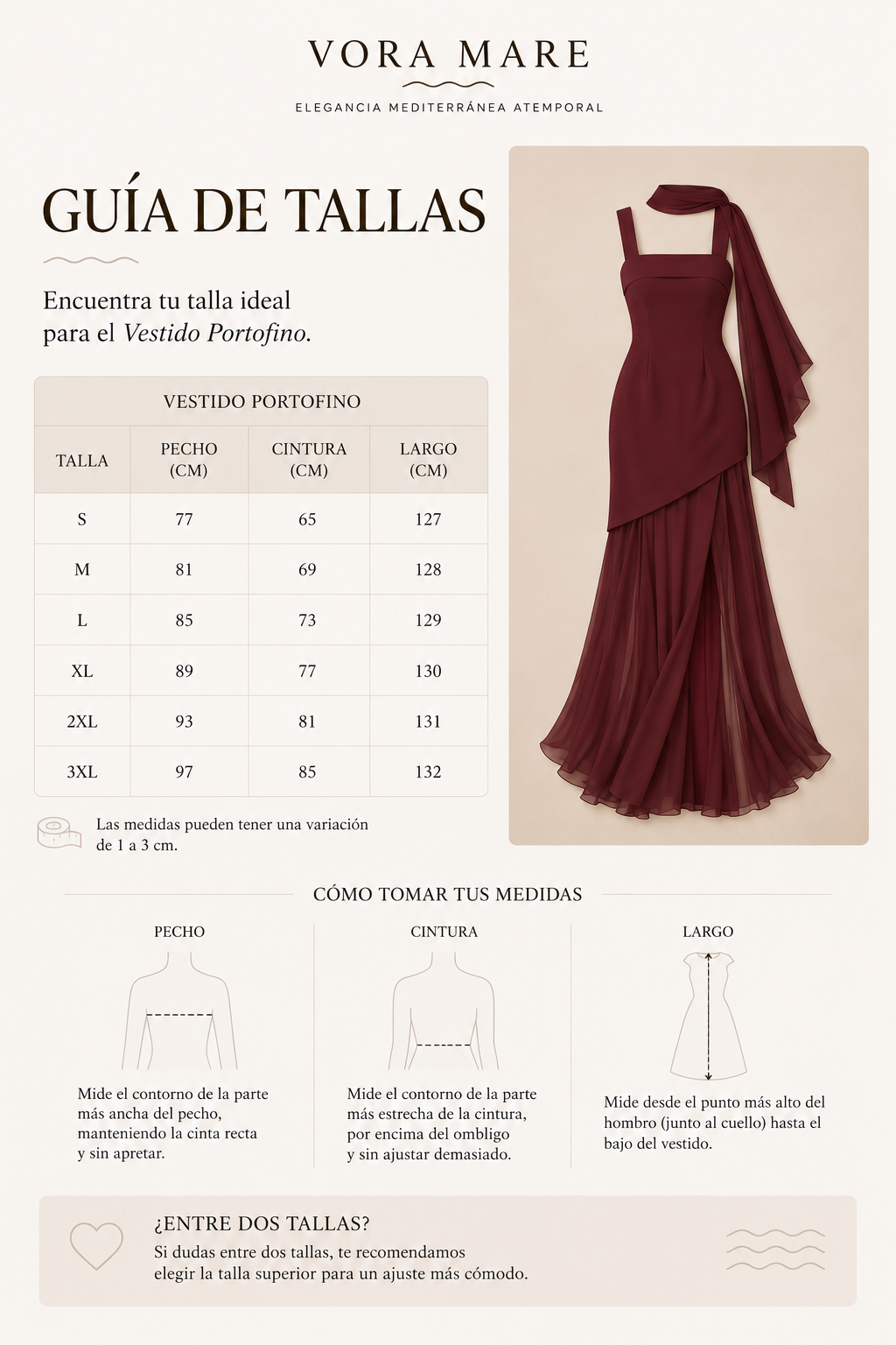 Guía de tallas Vestido Portofino Burdeos